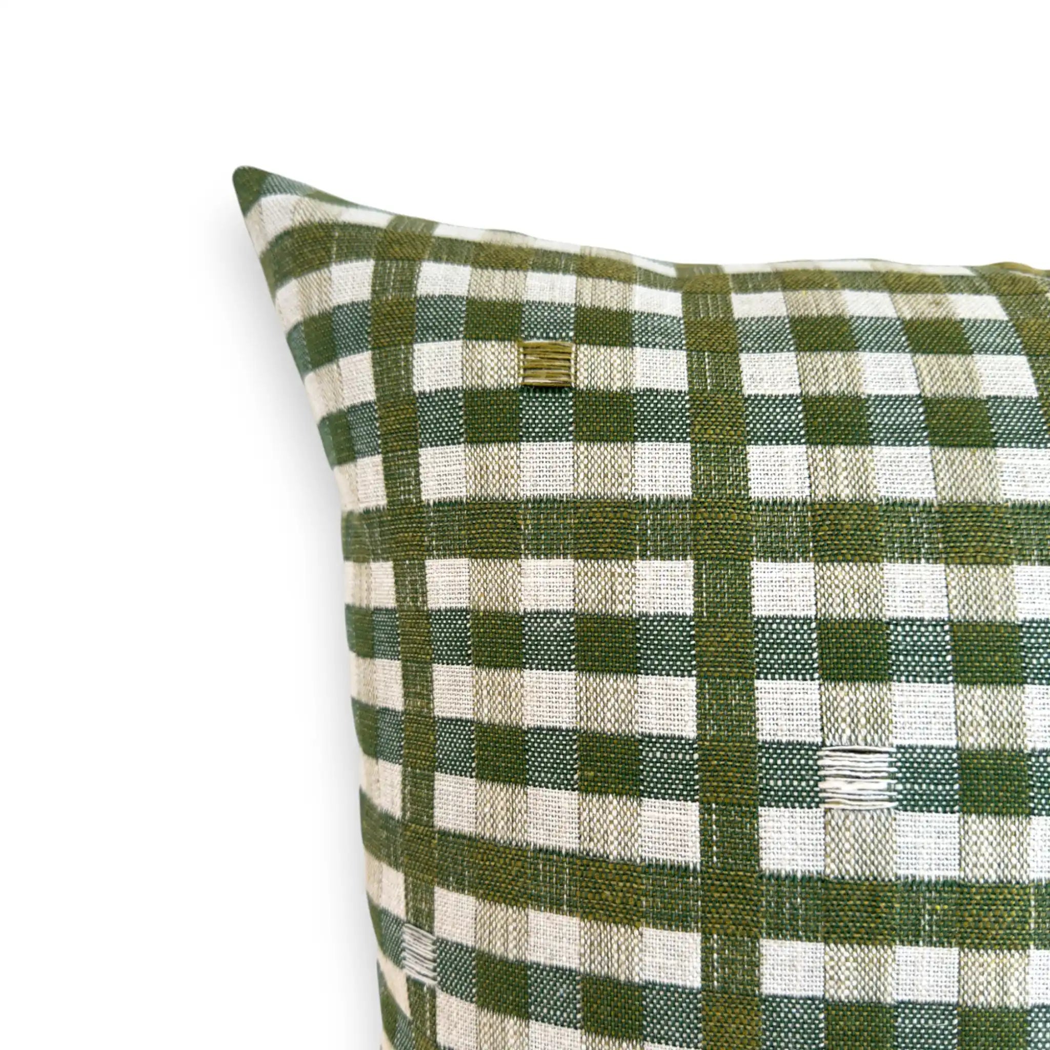 Detail view of green checkered cushion