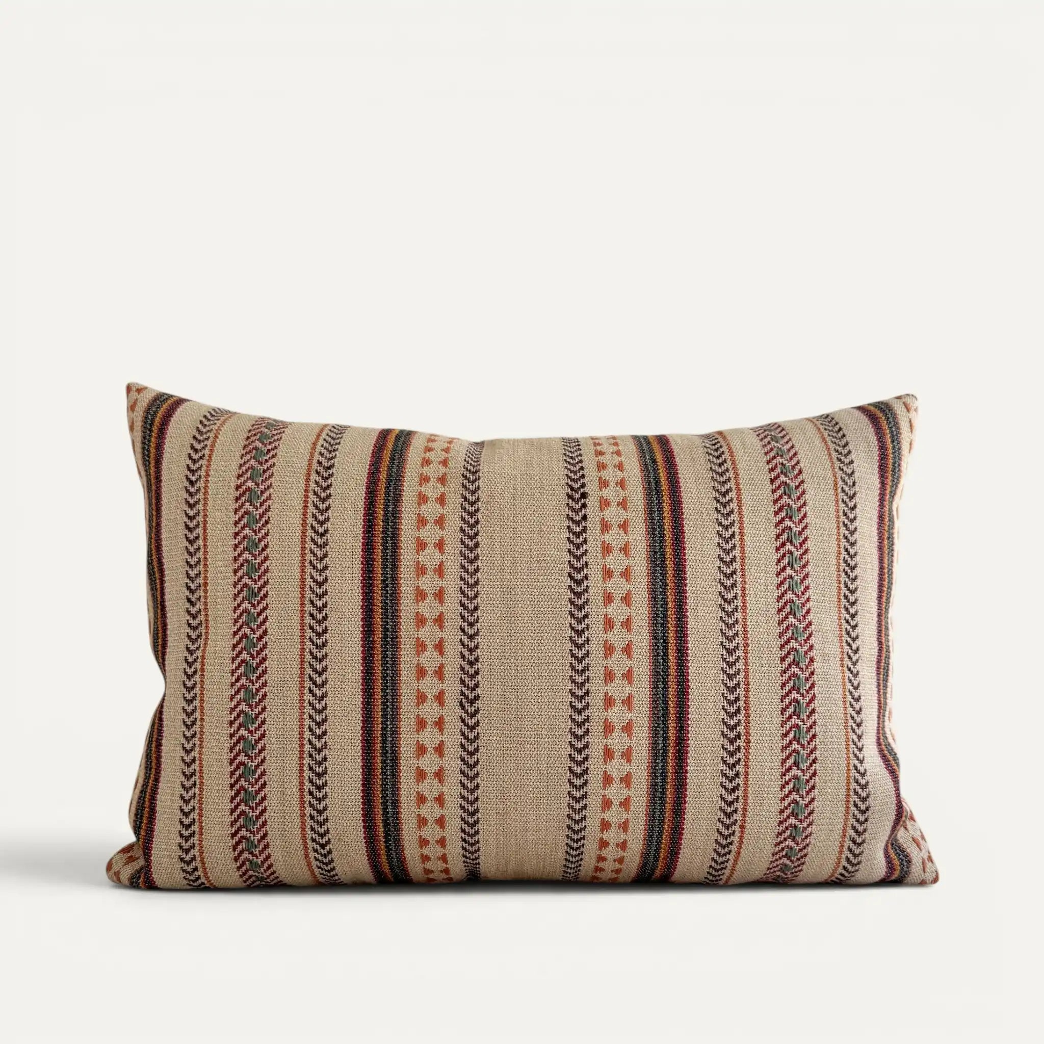 Rectangular lumbar patterned boho cushion with colourful stripes, 40 x 60 cm