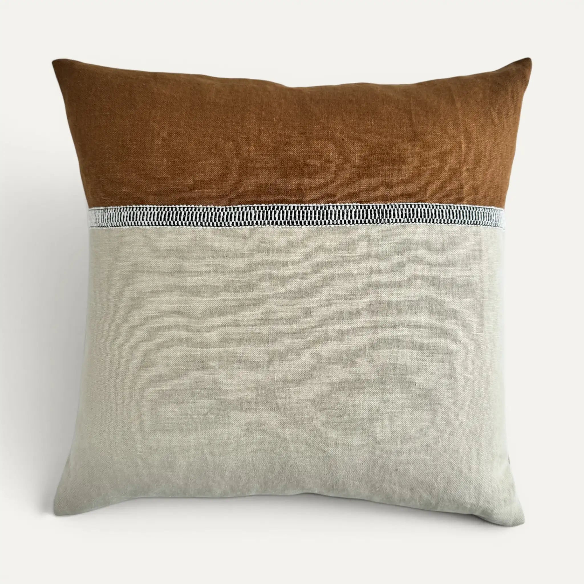 50x50 linen cushion cover in cream and brown