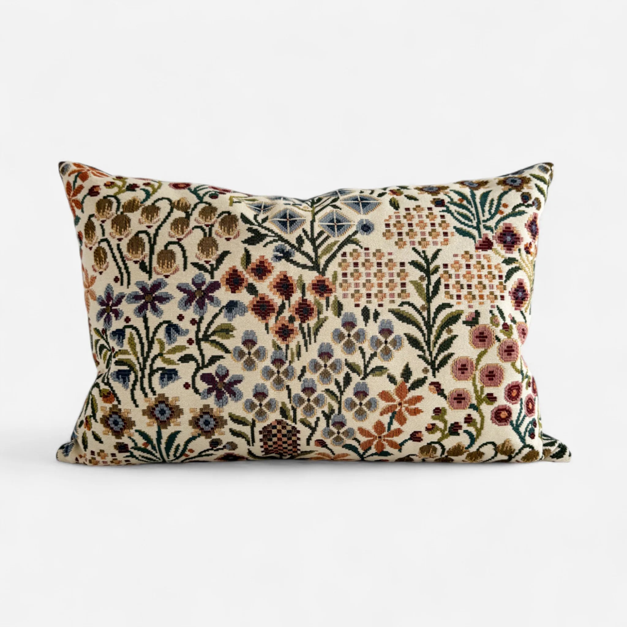 Floral tapestry cushion cover in multi-coloured tones