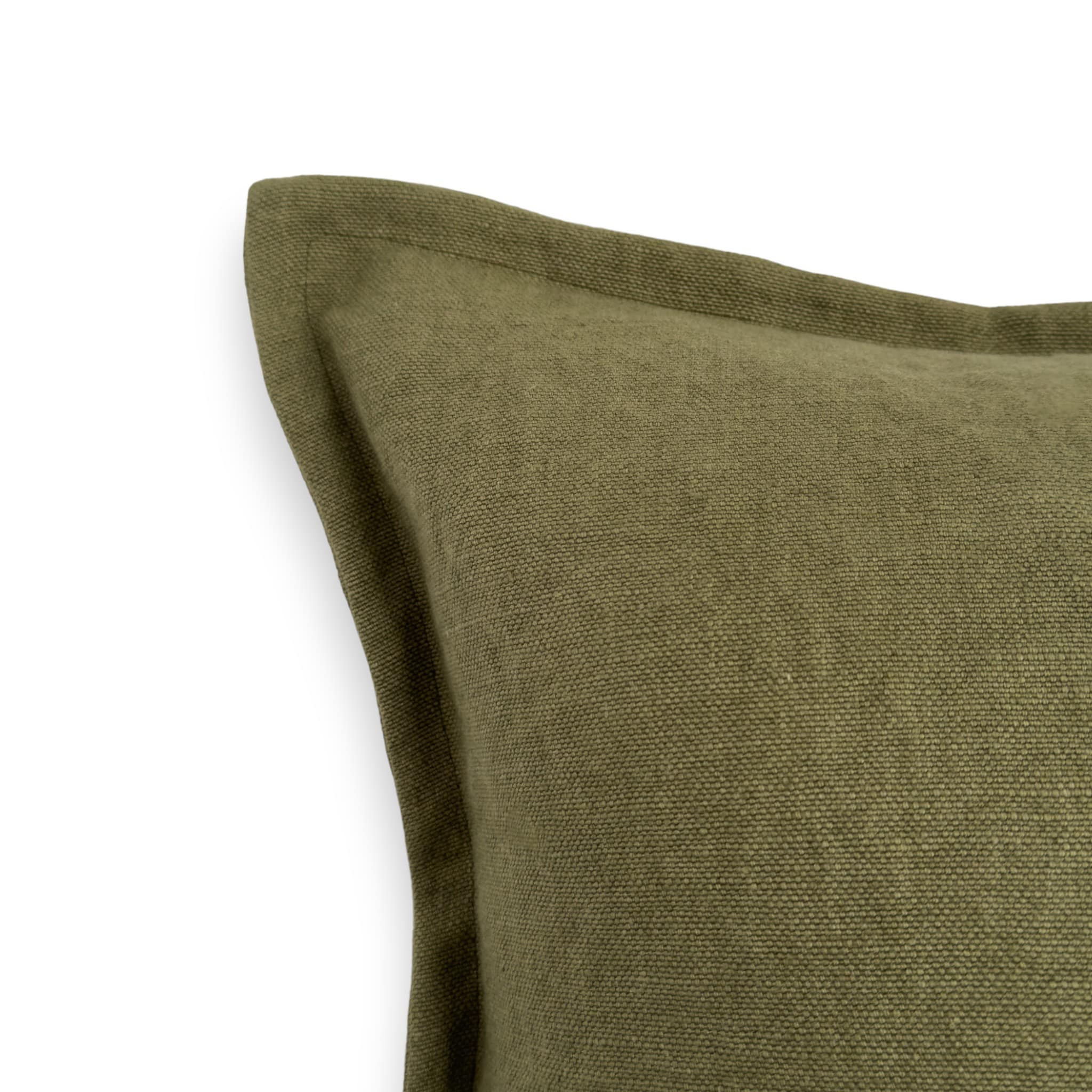 Detail view of olive green linen cushion cover