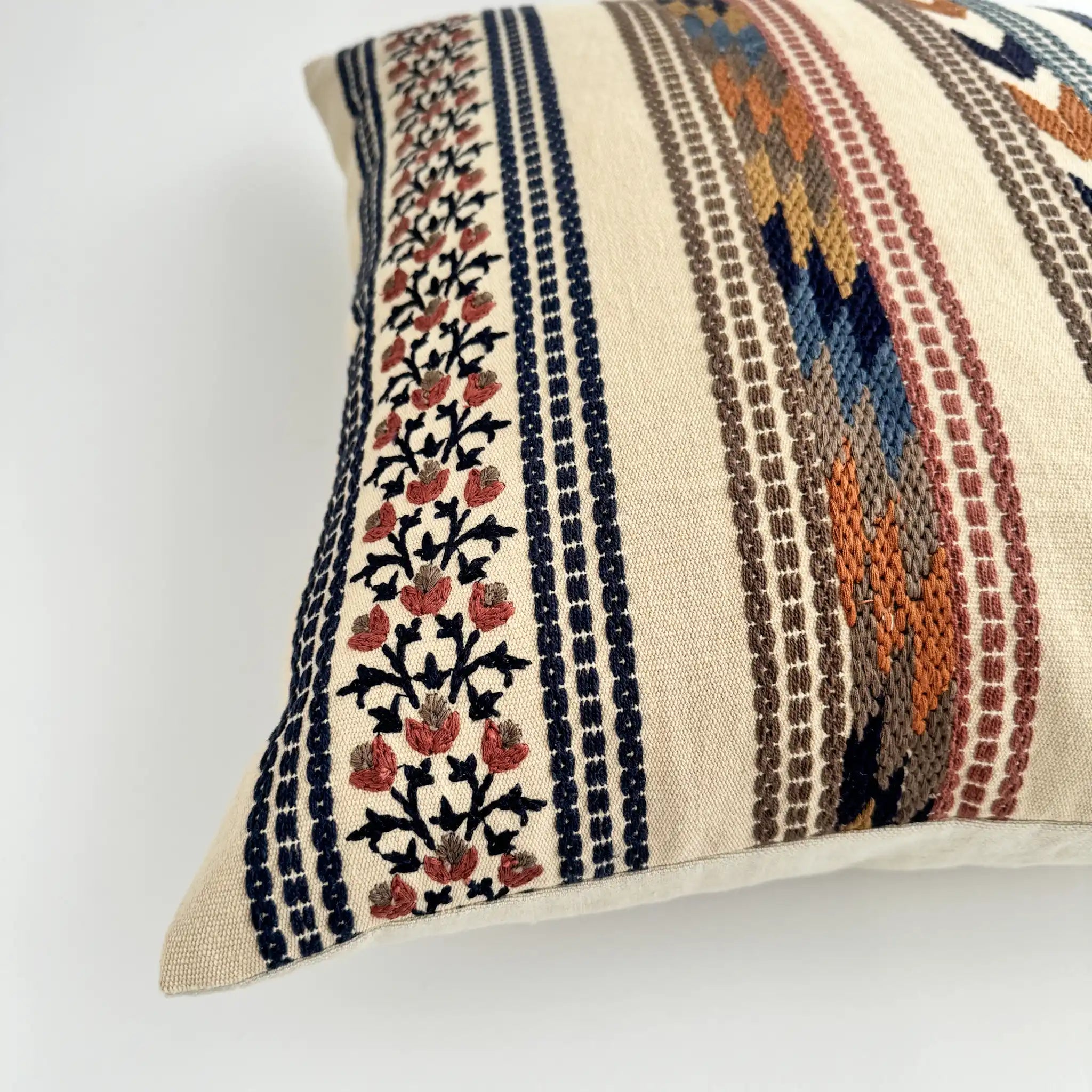 Detail view of Morris & Co Bloomsbury Stripe cushion