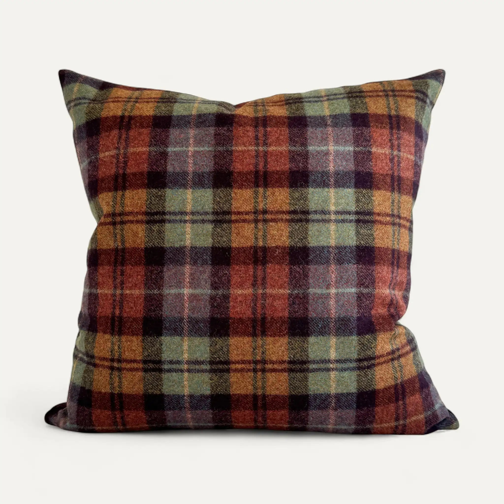 Wool plaid cushion cover in red and green