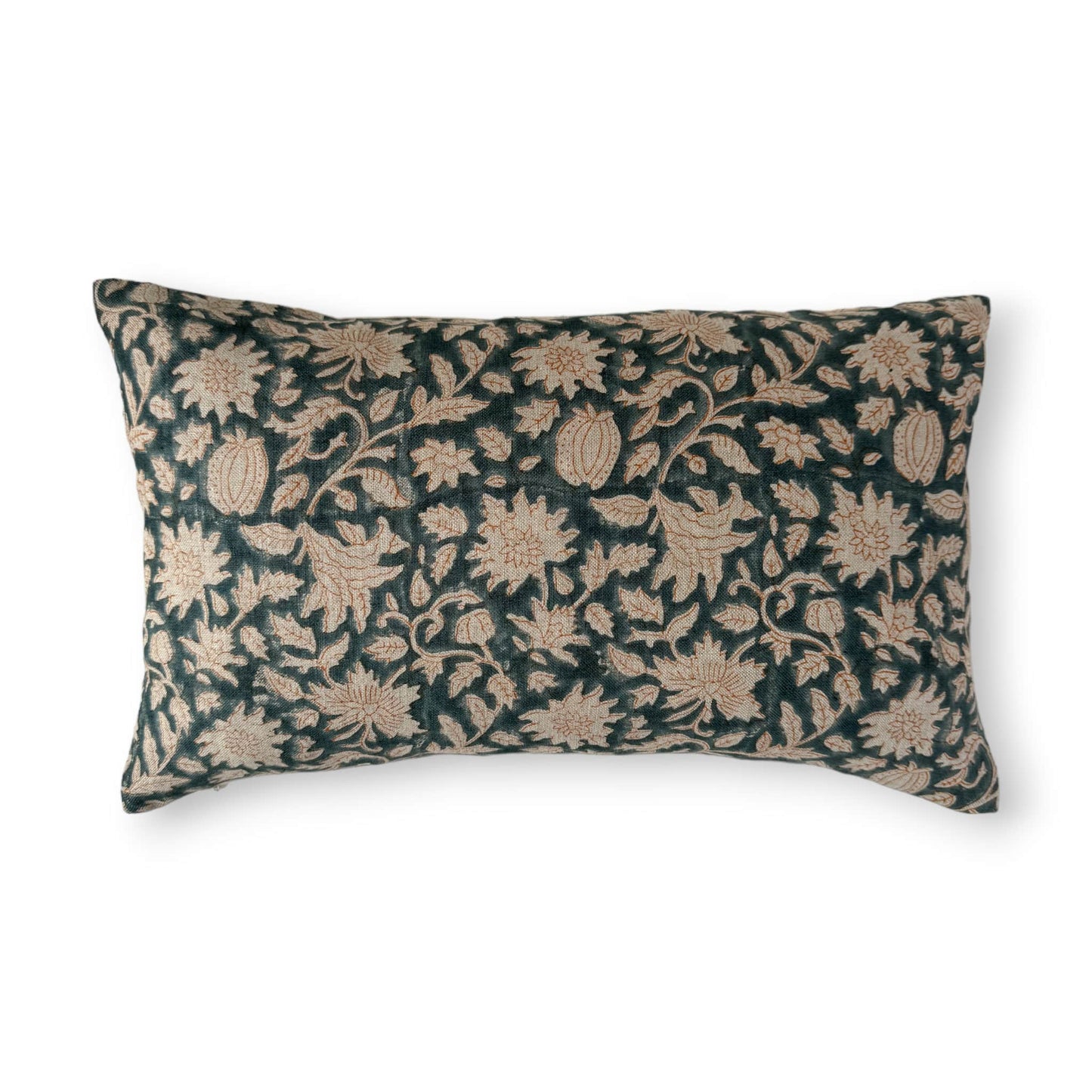 30x50 cm blue floral block print cushion cover