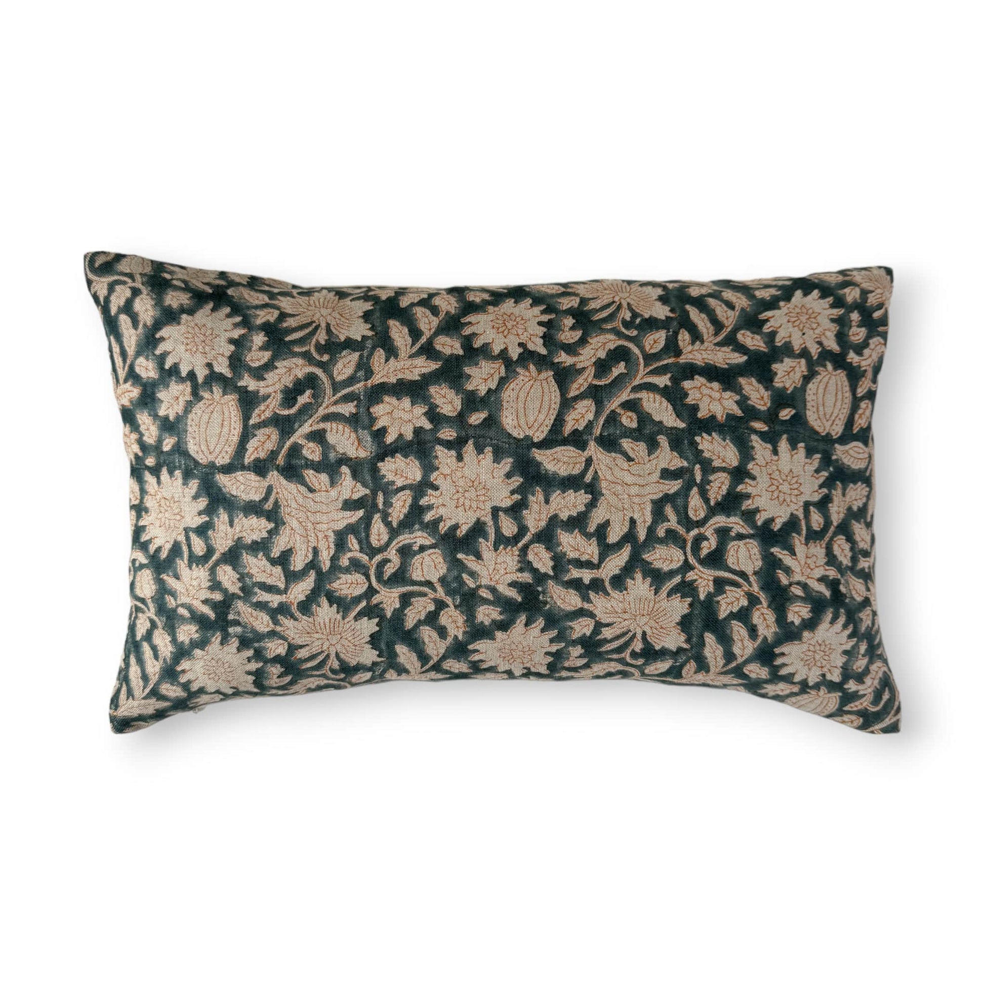 30x50 cm blue floral block print cushion cover