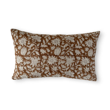 30x50 cm brown floral block print cushion cover