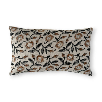 30x50 cm brown black floral block print cushion cover