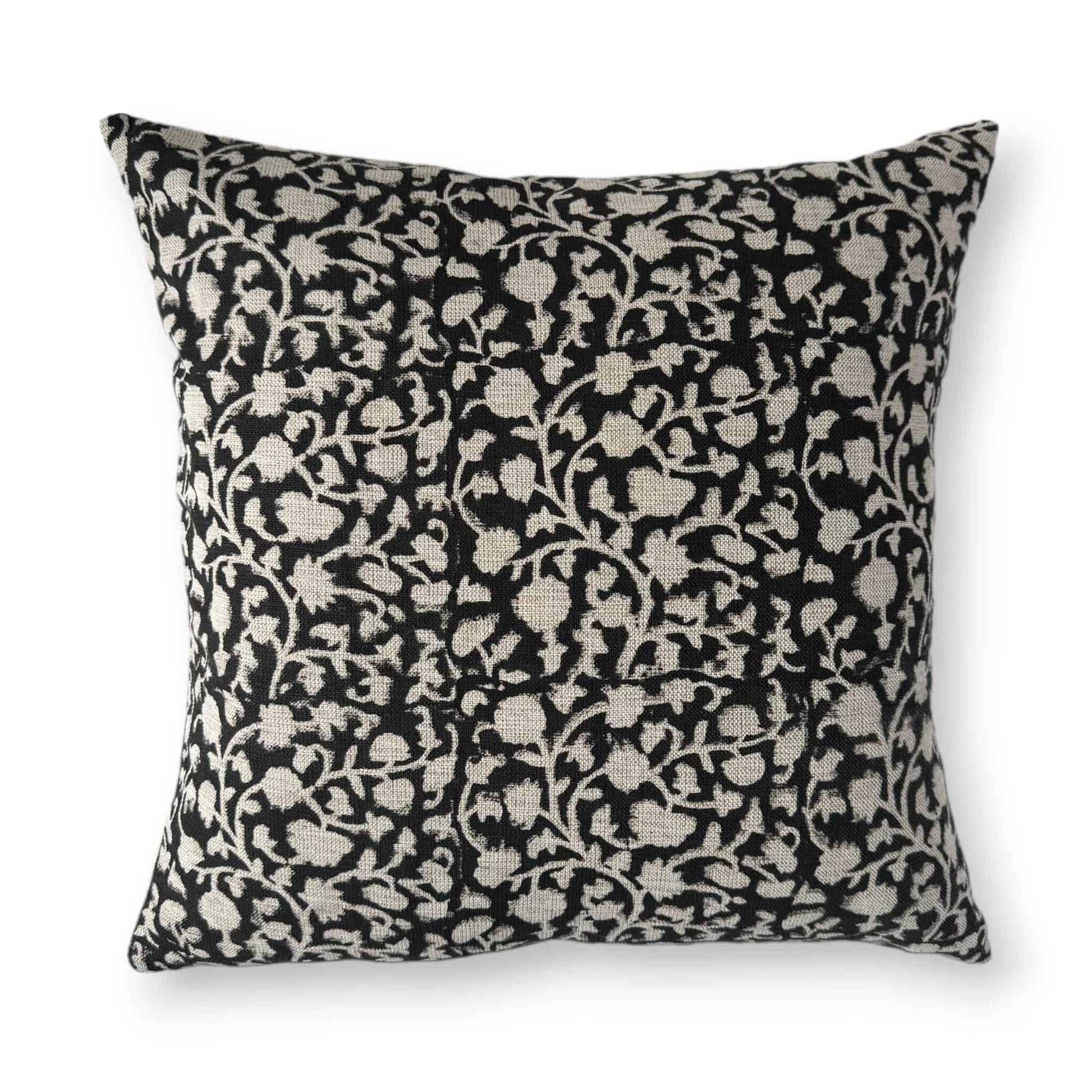 50x50 cm black and white floral linen block print cushion cover