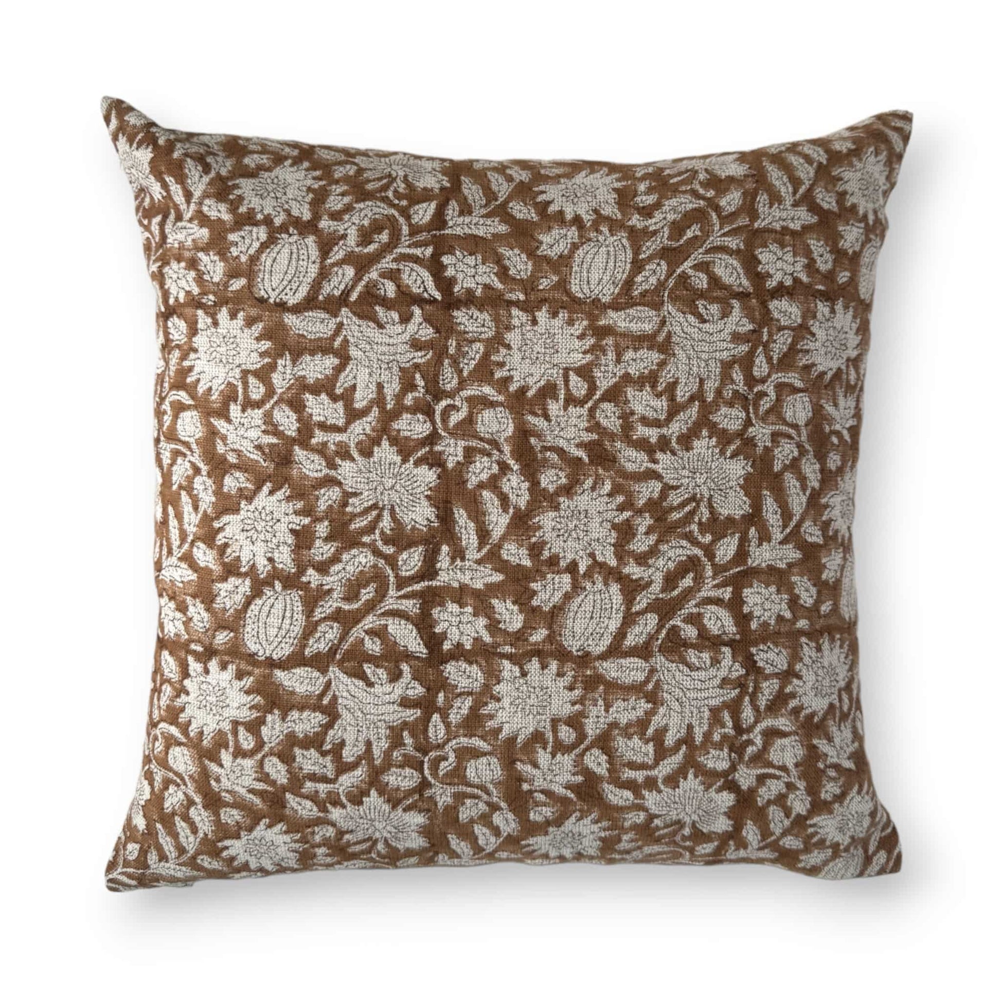 50x50 cm brown floral block print cushion cover