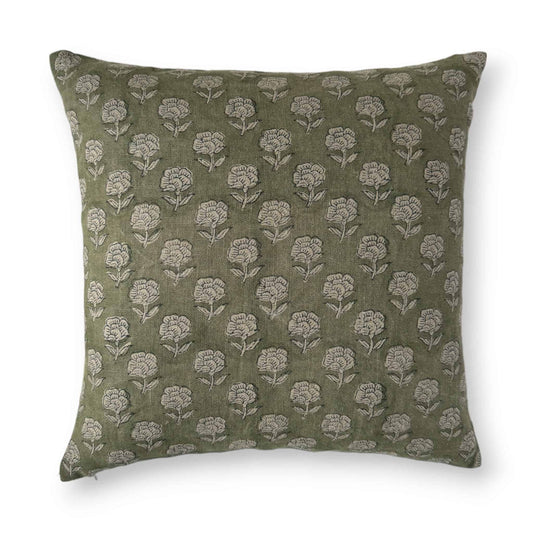 50x50  cm earth green floral linen cushion cover