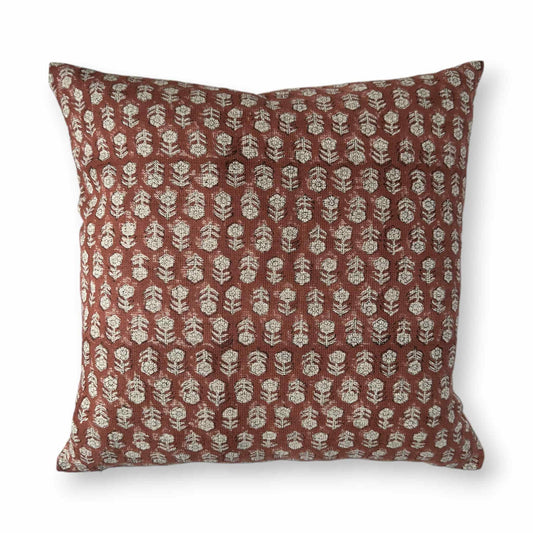 50x50 cm rusty red floral linen cushion cover