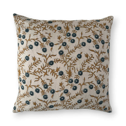 50x50 cm teal mustard floral linen cushion cover