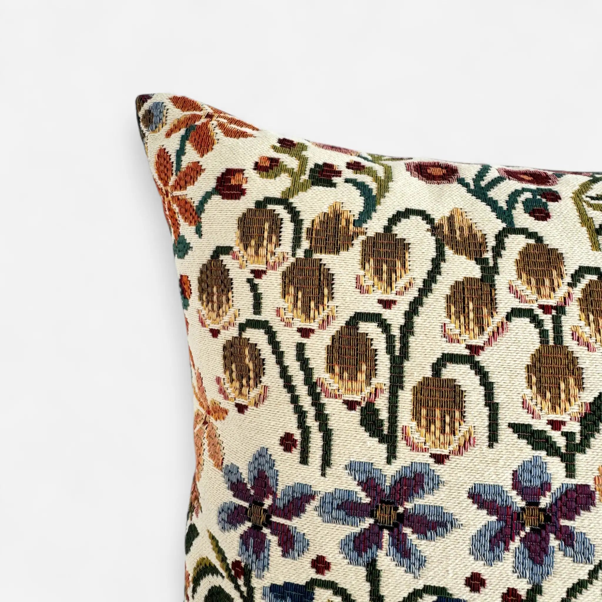 Floral tapestry pillow cover pattern detail view