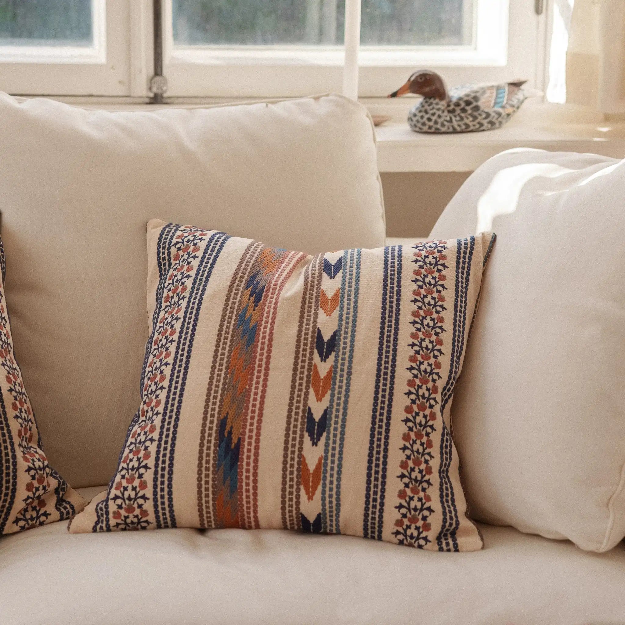 Atelier Embroidered Floral Stripe Cushion Cover