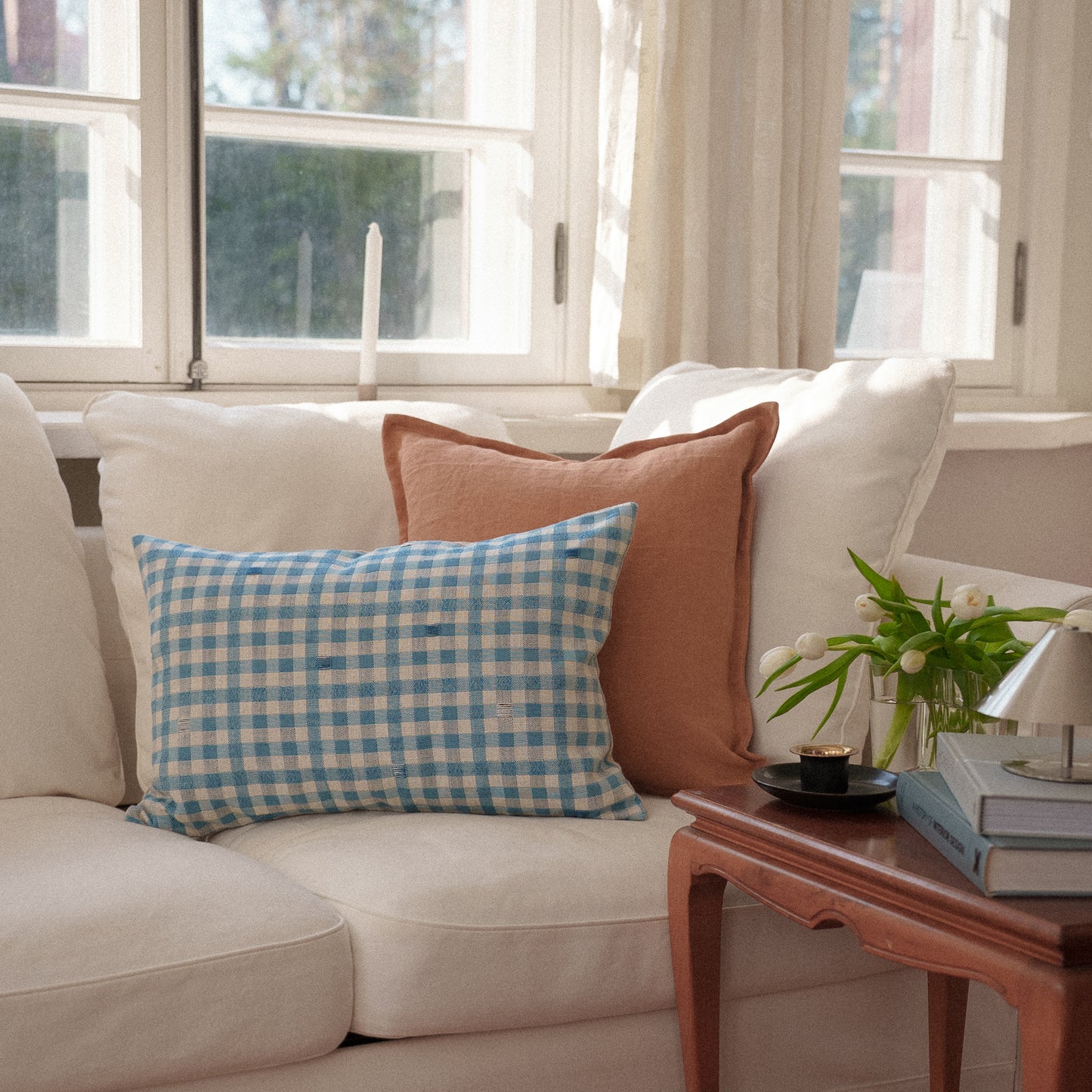 Less is More Check Cushion Cover – Light Blue
