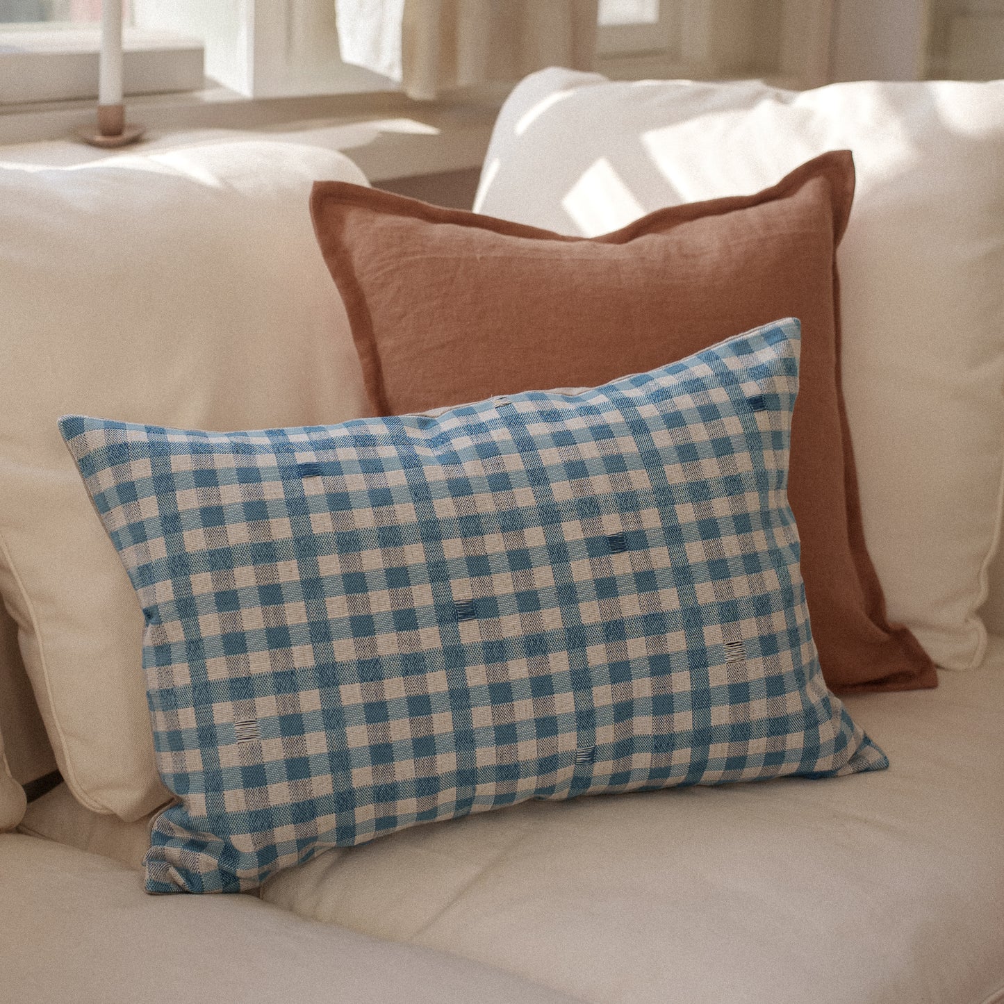 Less is More Check Cushion Cover – Light Blue