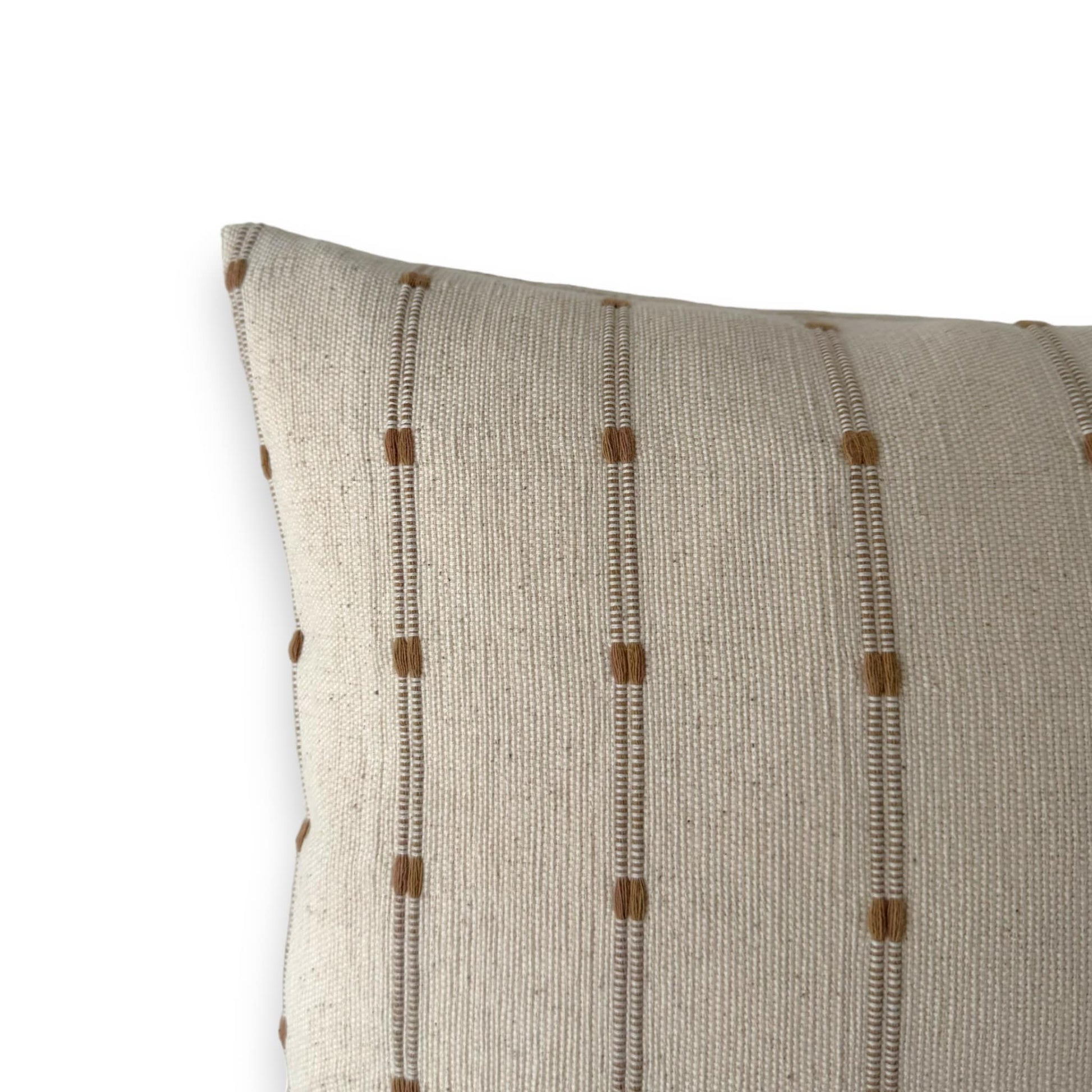 corner of beige brown stripe cushion cover