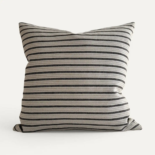 Black and white striped linen blend cushion cover