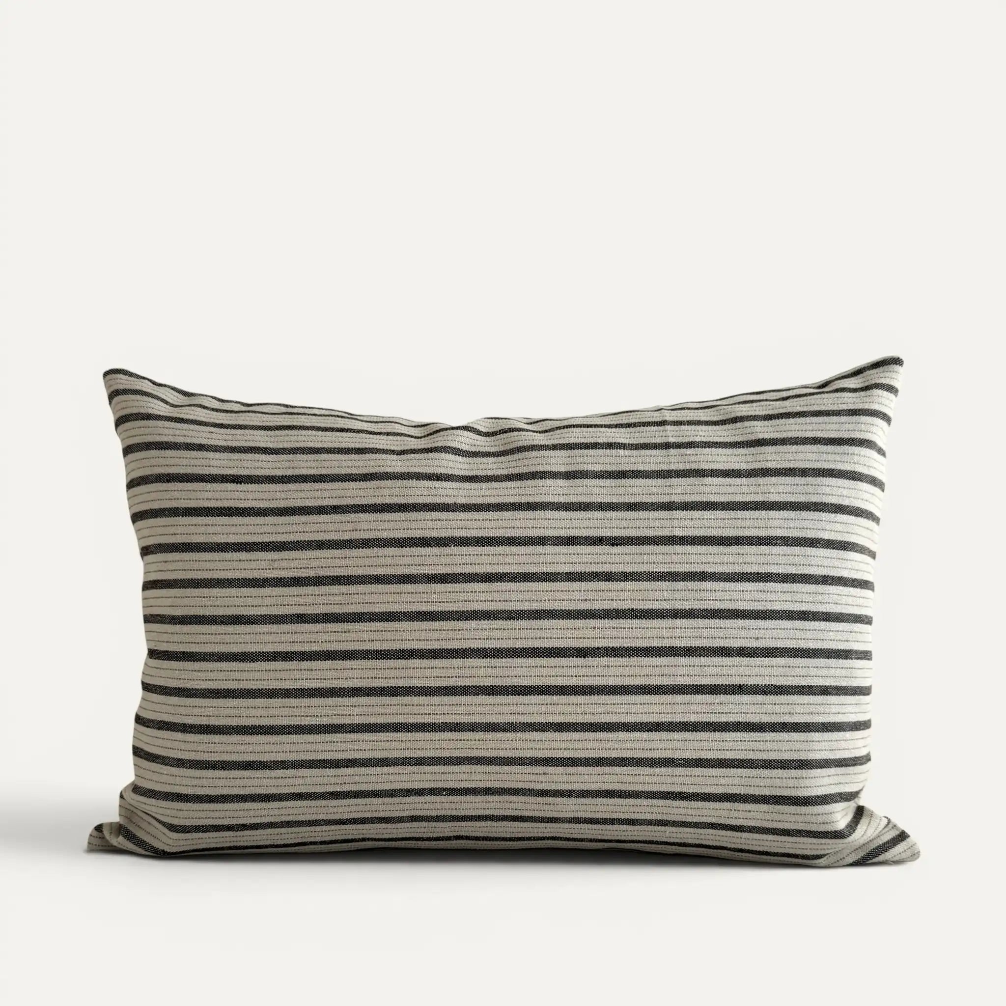 Black and white striped rectangular linen blend cushion cover