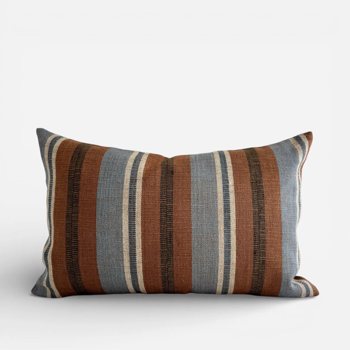 Blue and brown striped cushion cover in lumbar style