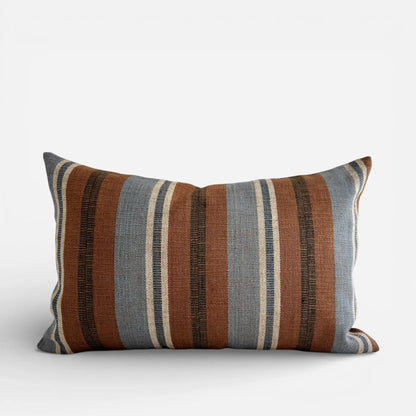 Blue and brown striped cushion cover in lumbar style