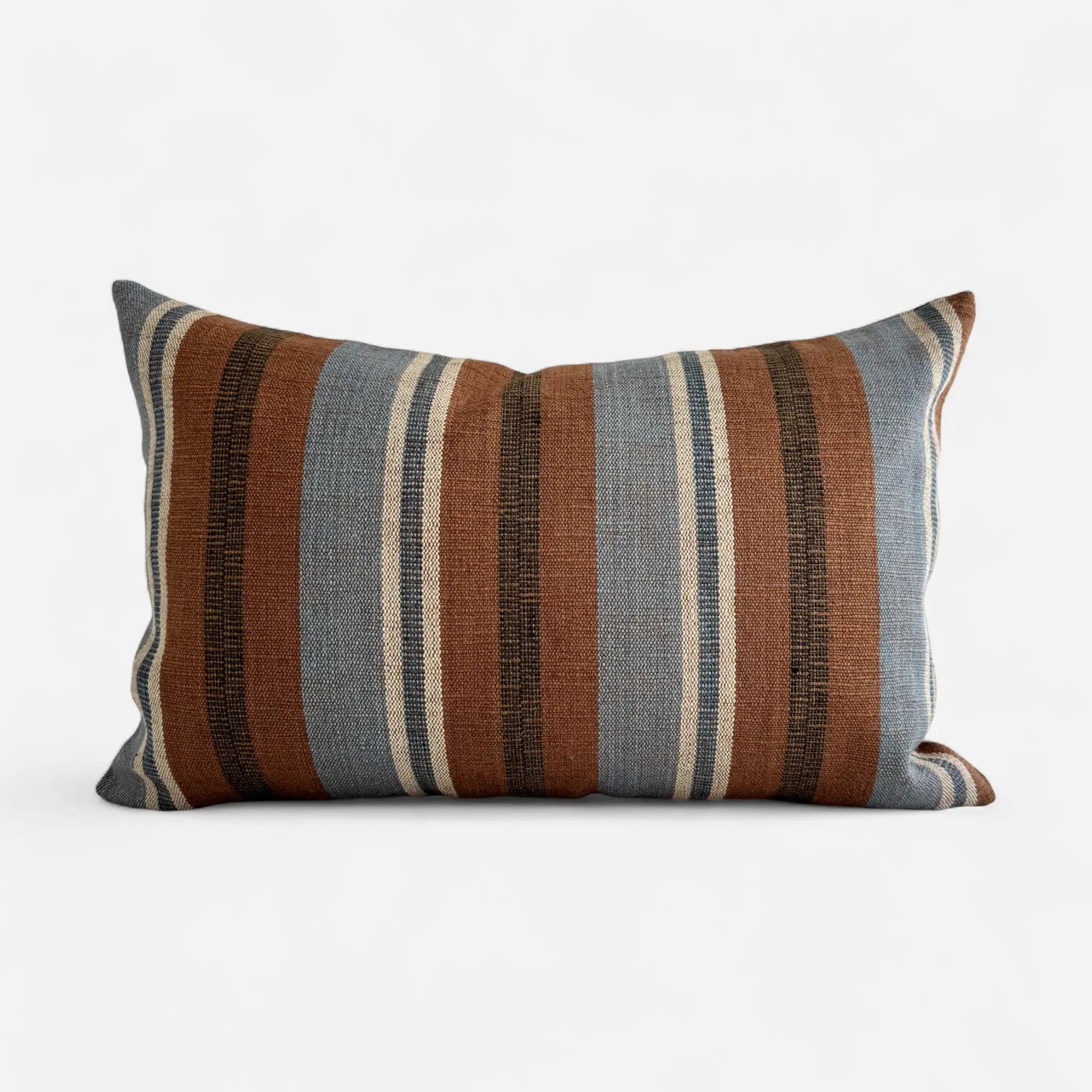 Blue and brown striped natural cushion cover