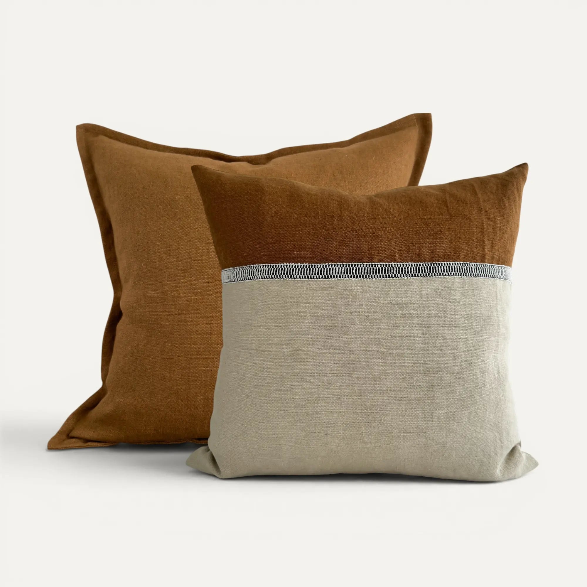 Cream and brown linen cushion cover set