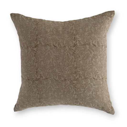 Brown floral block print cushion cover