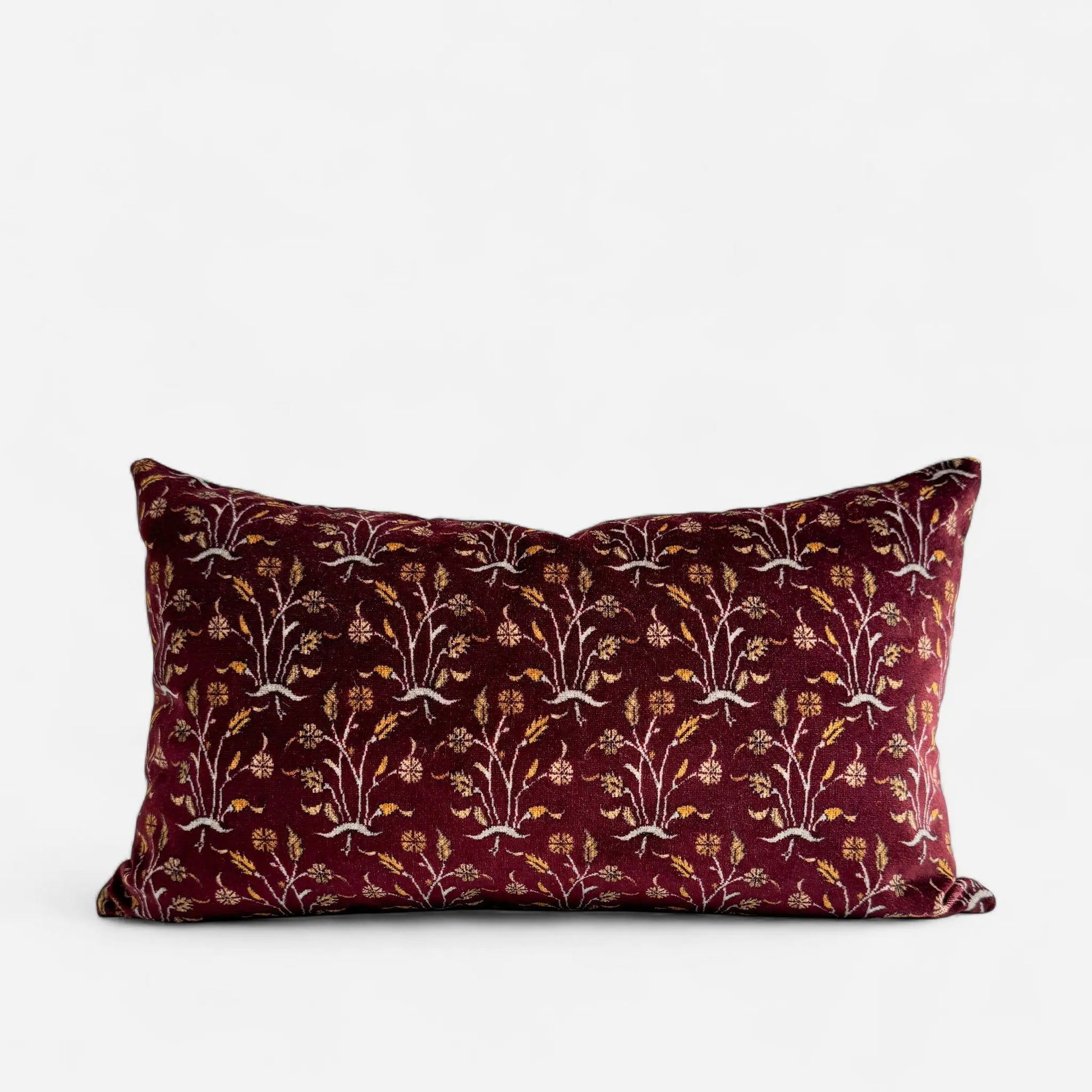 Burgundy red floral velvet cushion cover