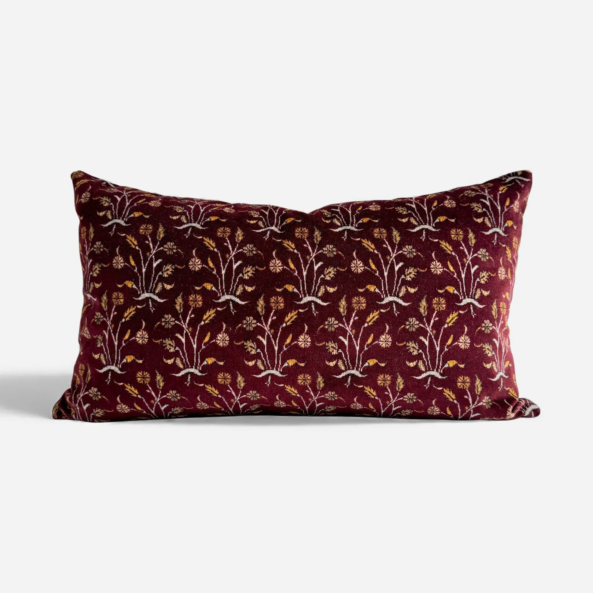 Burgundy floral velvet cushion cover