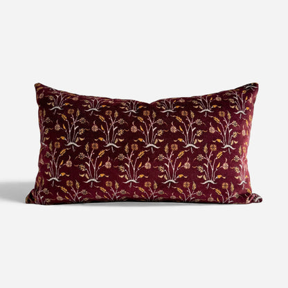 Burgundy floral velvet cushion cover