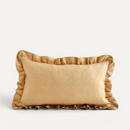 Essential Elegance Linen Ruffle Cushion Cover – Butter