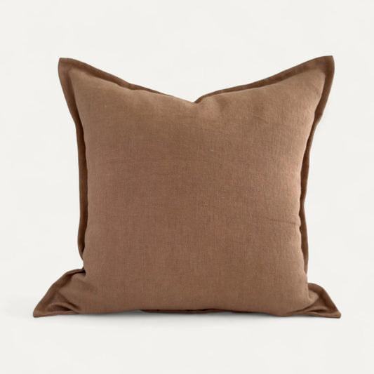 Brown linen cushion cover in clay tone