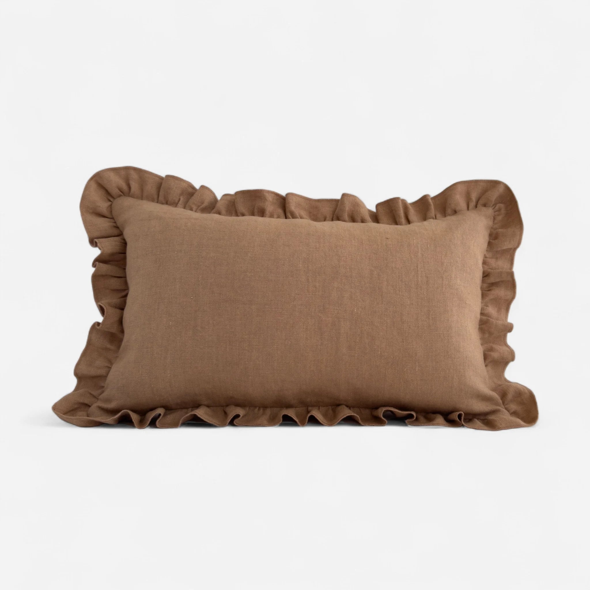 Essential Elegance Ruffle Clay - Brown Linen Cushion Cover