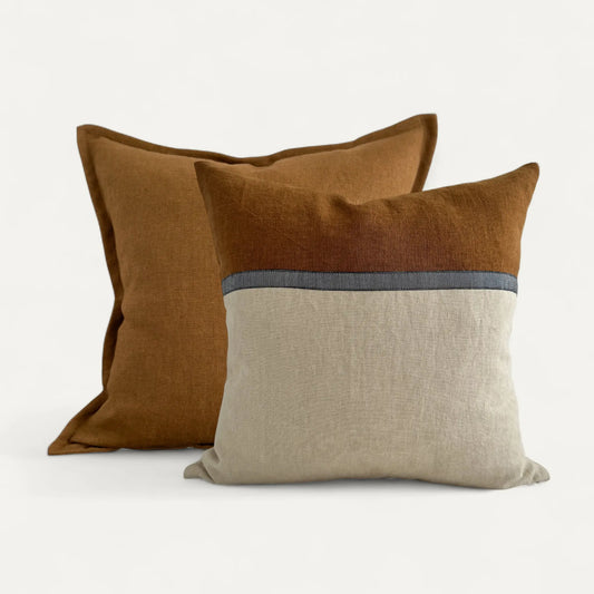 Cream and brown linen cushion cover set