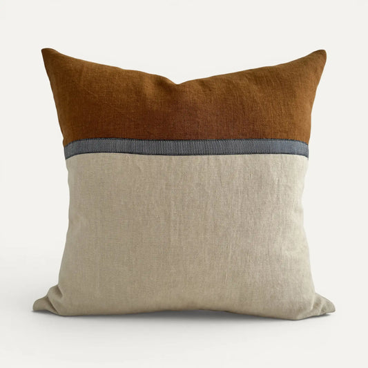 Cream and brown neutral linen cushion cover
