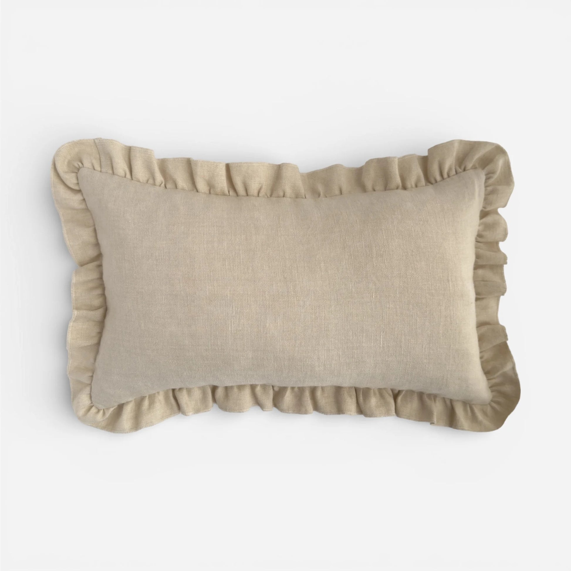 Cream linen frill cushion cover