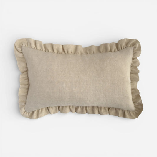Cream linen frill cushion cover