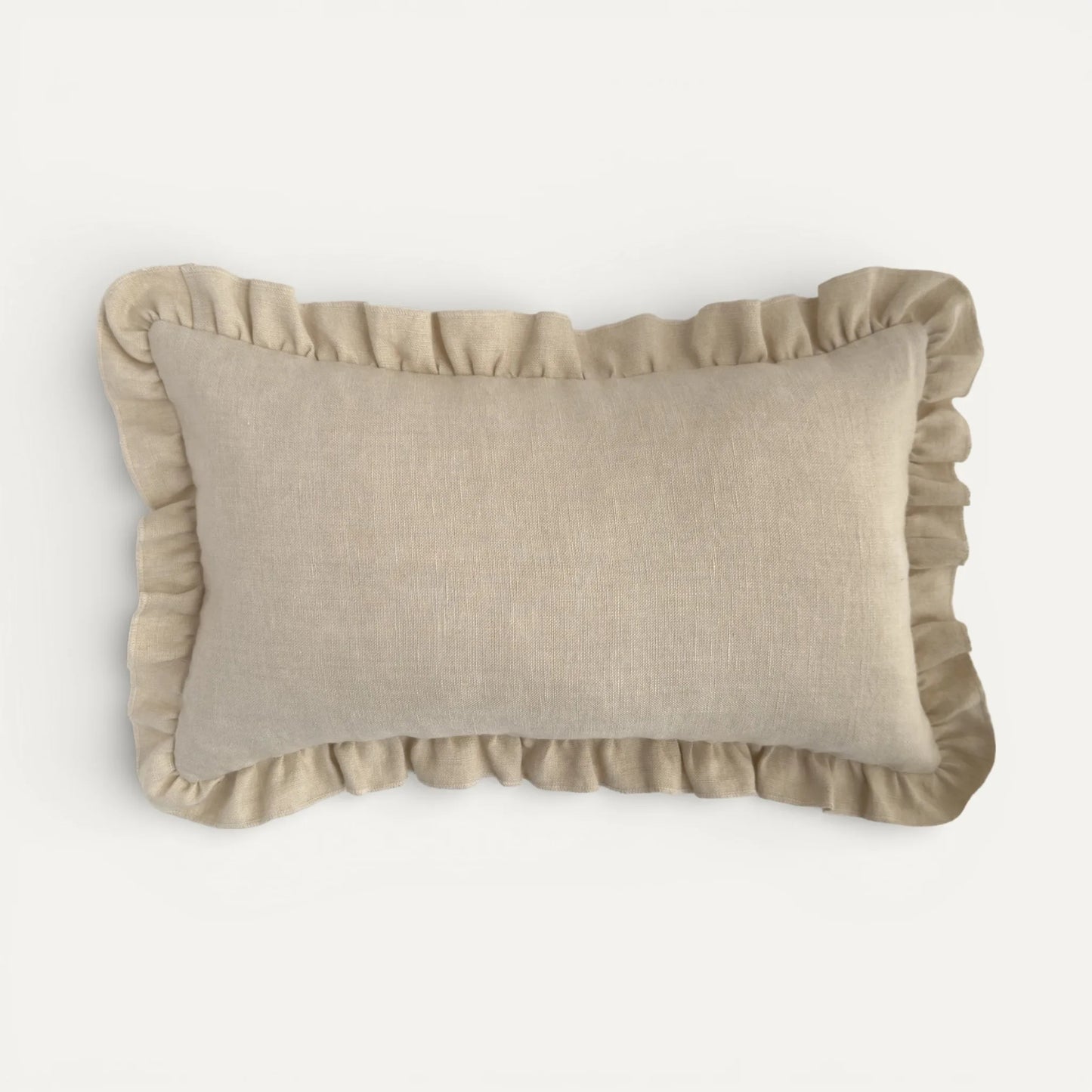 Cream linen ruffle cushion cover