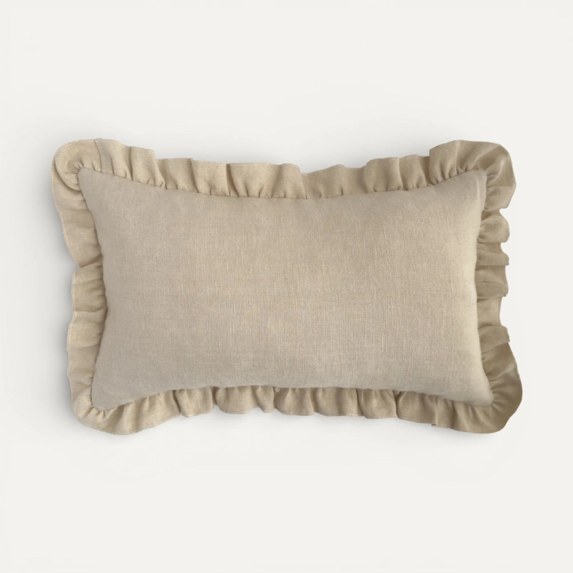 Cream linen ruffle cushion cover