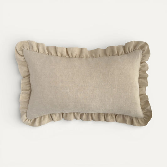 Cream linen ruffle cushion cover
