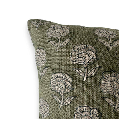 earth green floral cushion cover corner