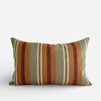 Green and orange striped cushion cover 