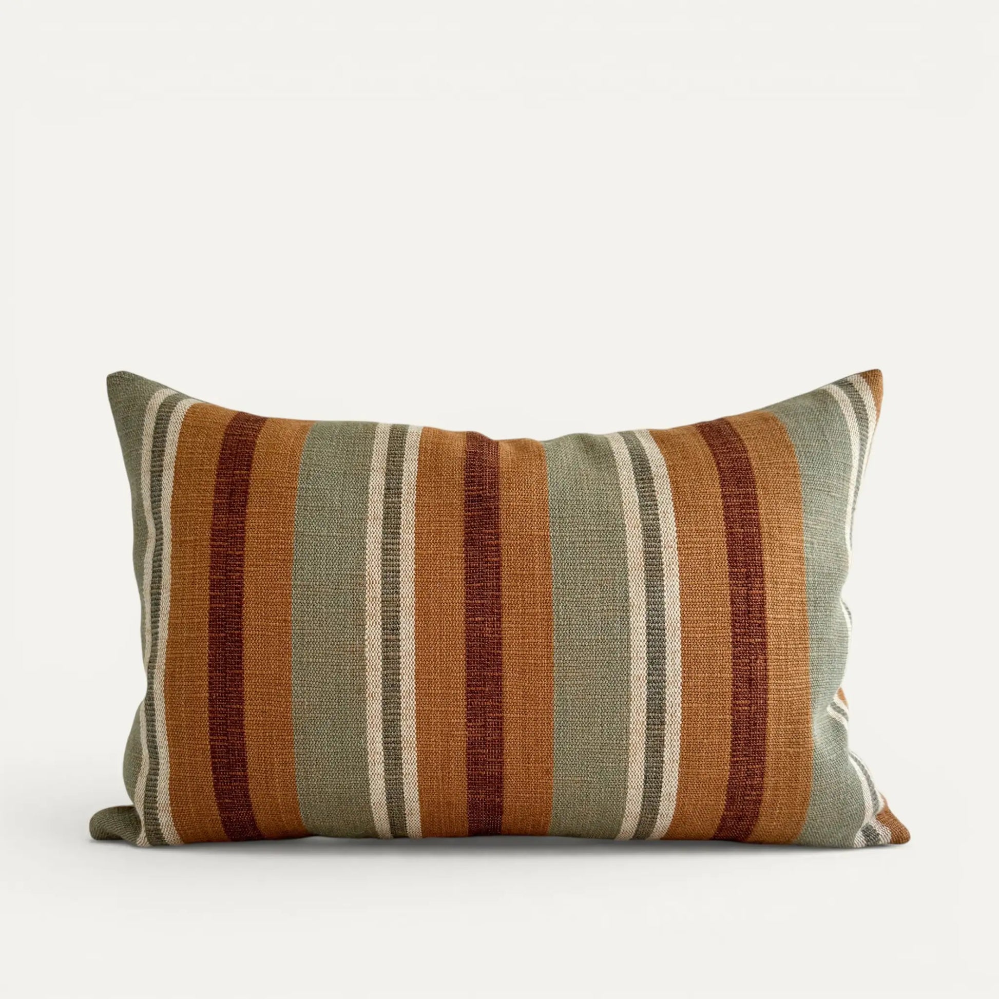 Green and orange striped cushion cover 