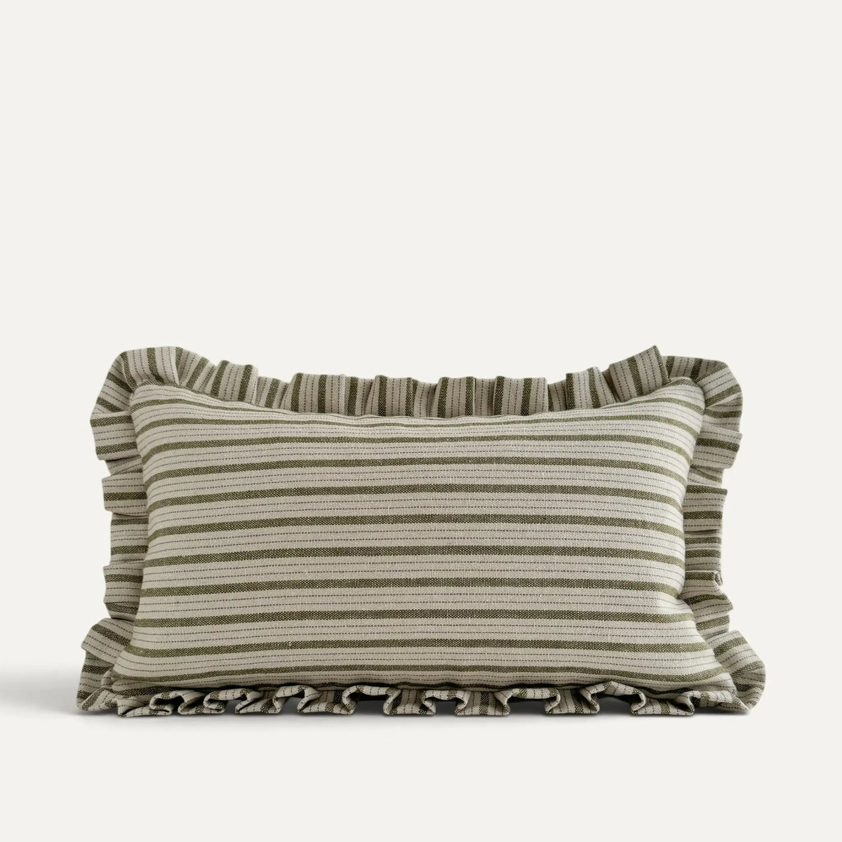 Moments Striped Linen Blend Ruffle Cushion Cover – Olive