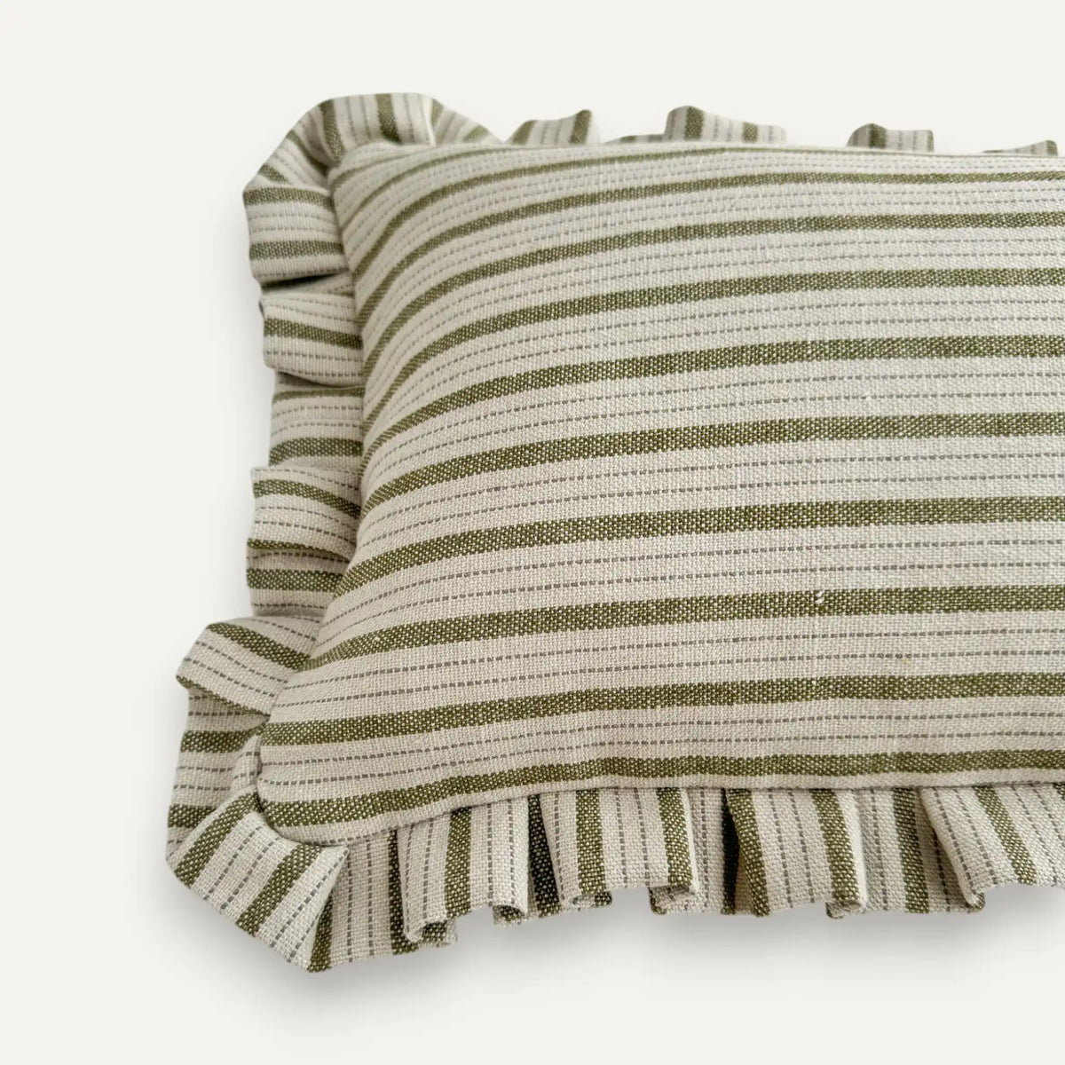 Moments Striped Linen Blend Ruffle Cushion Cover – Olive