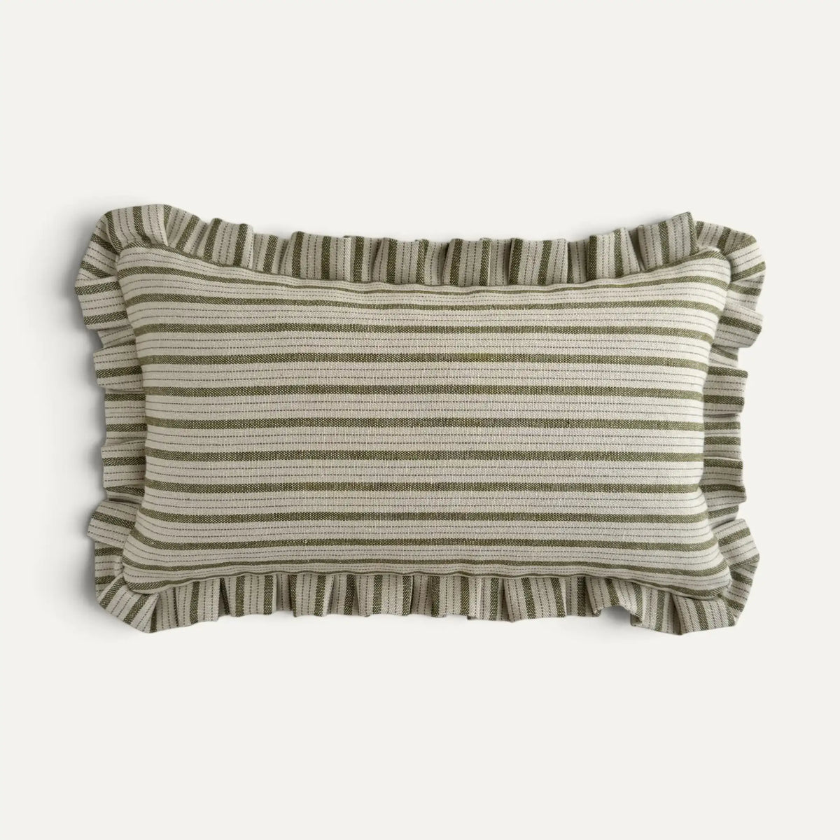 Moments Striped Linen Blend Ruffle Cushion Cover – Olive