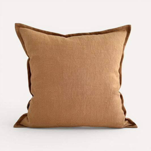 Linen cushion cover in caramel hue
