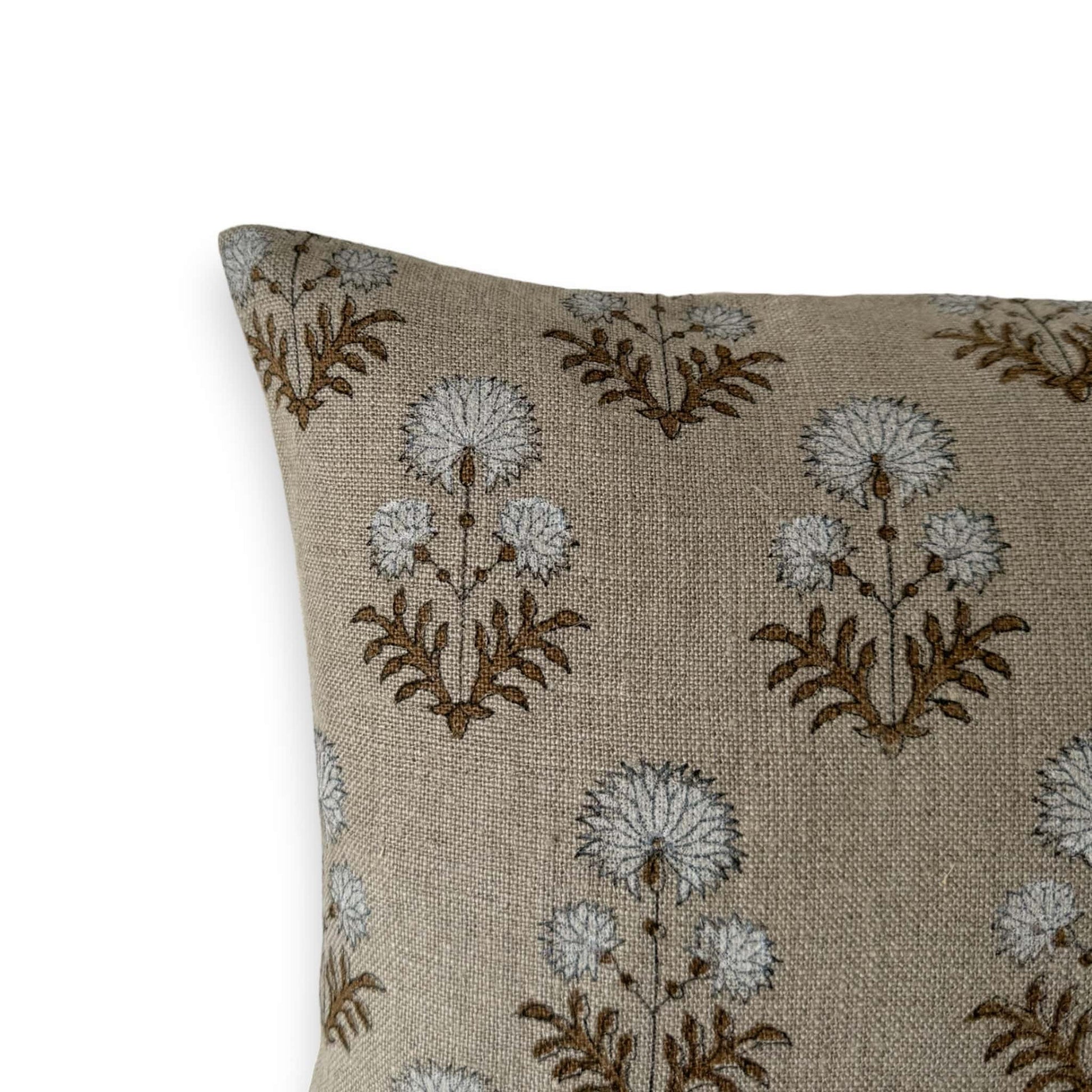 corner of linen white floral cushion cover