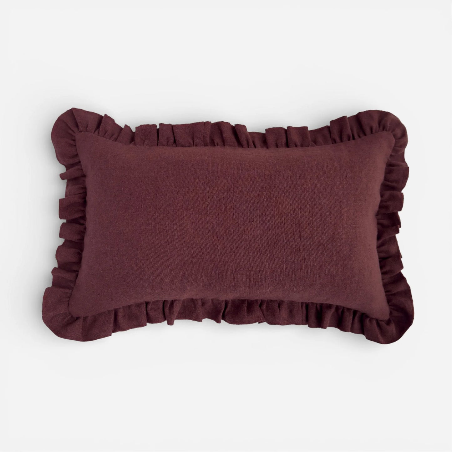 Mulberry purple linen frill cushion cover